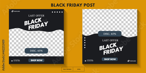 Set of modern black friday post template with space for photo, black friday sale social media post template. sale banner design