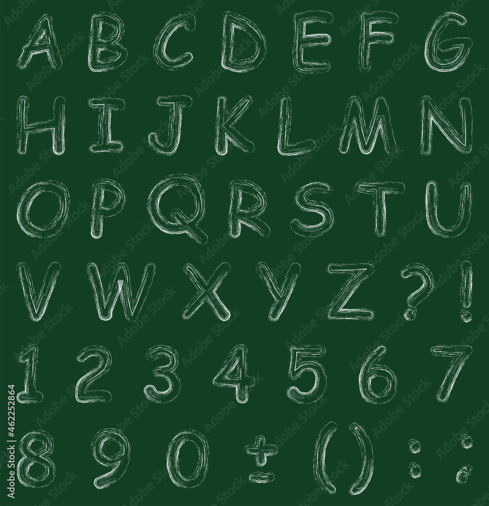 Vector textured outline drawings of letters and signs of latin alphabet Vector textured outline drawings of letters and signs of latin alphabet