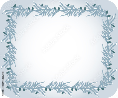 Decorative greeting card from silhouettes christmas tree branches with birds and snow