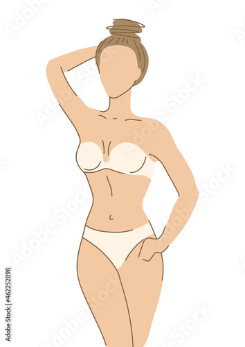 Illustration of pretty woman in beautiful lingerie. Bra and panties set. Abstract figure.