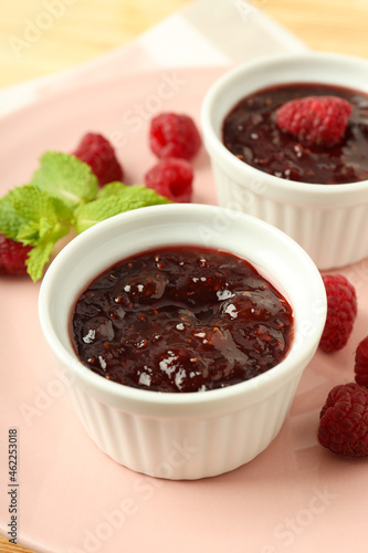 Wallpaper Mural Concept of tasty food with raspberry jam on wooden background Torontodigital.ca