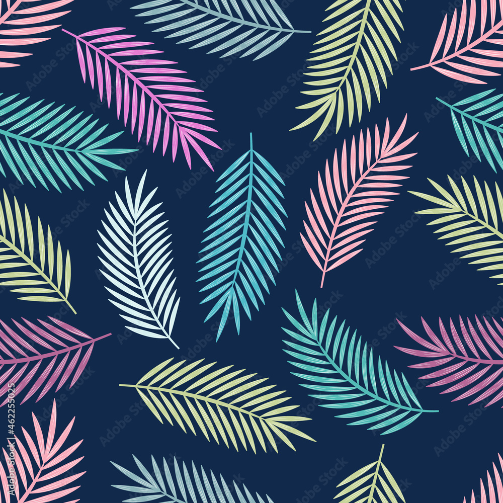 Palm leaves seamless pattern. Abstract art nature background vector.