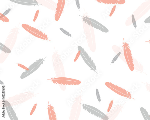 Feathers seamless pattern Cute background with colorful bird feathers