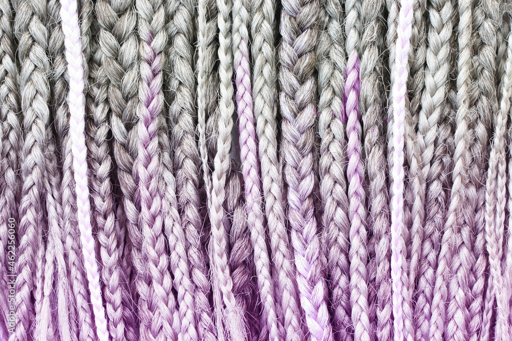 kanekalon gray gradient violet, close up braids