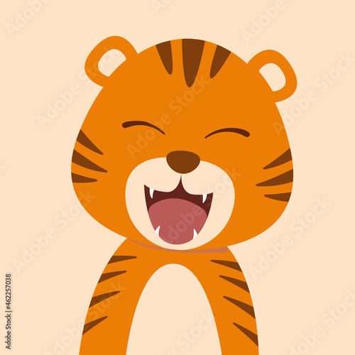 Cute cartoon baby tiger with open mouth roaring.