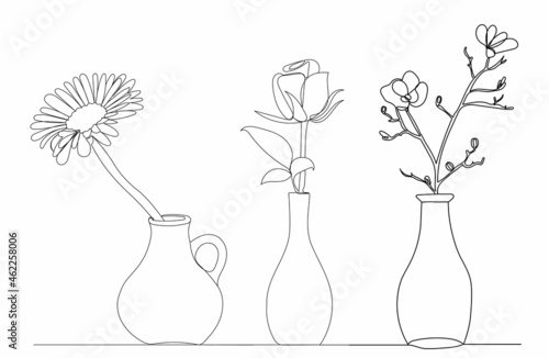 flowers in a vase line drawing, isolated, vector