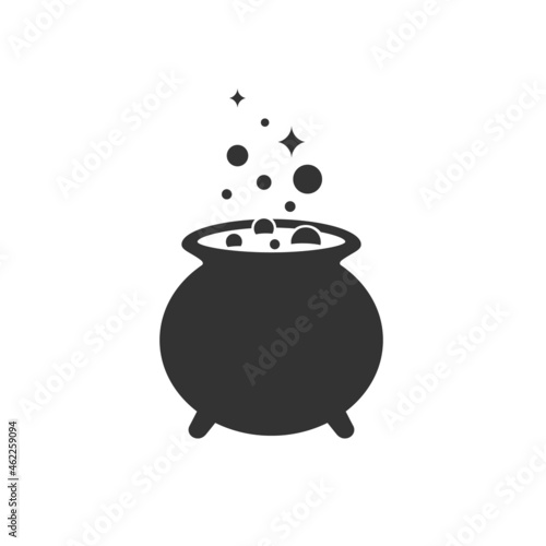 Witches black cauldron with boiling magic potion isolated on white background. Decorative element for Halloween. Vector illustration for any design