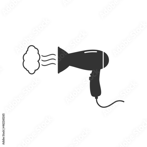 Hairdryer sign icon. Hair drying symbol. Blowing hot air. Turn on. Graphic element on white background. Colour clean flat hairdryer icons. Vector