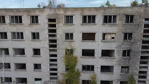 Aerial View of Abandoned Military Ghost Town Irbene in Latvia. Former Super Secret Abandoned Soviet Military Town Irbene in Latvia. Soviet Army Spying Object