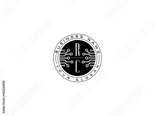 Technology RC Logo, Initial rc Technology Logo concept, round emblem, solution symbol logotype white background