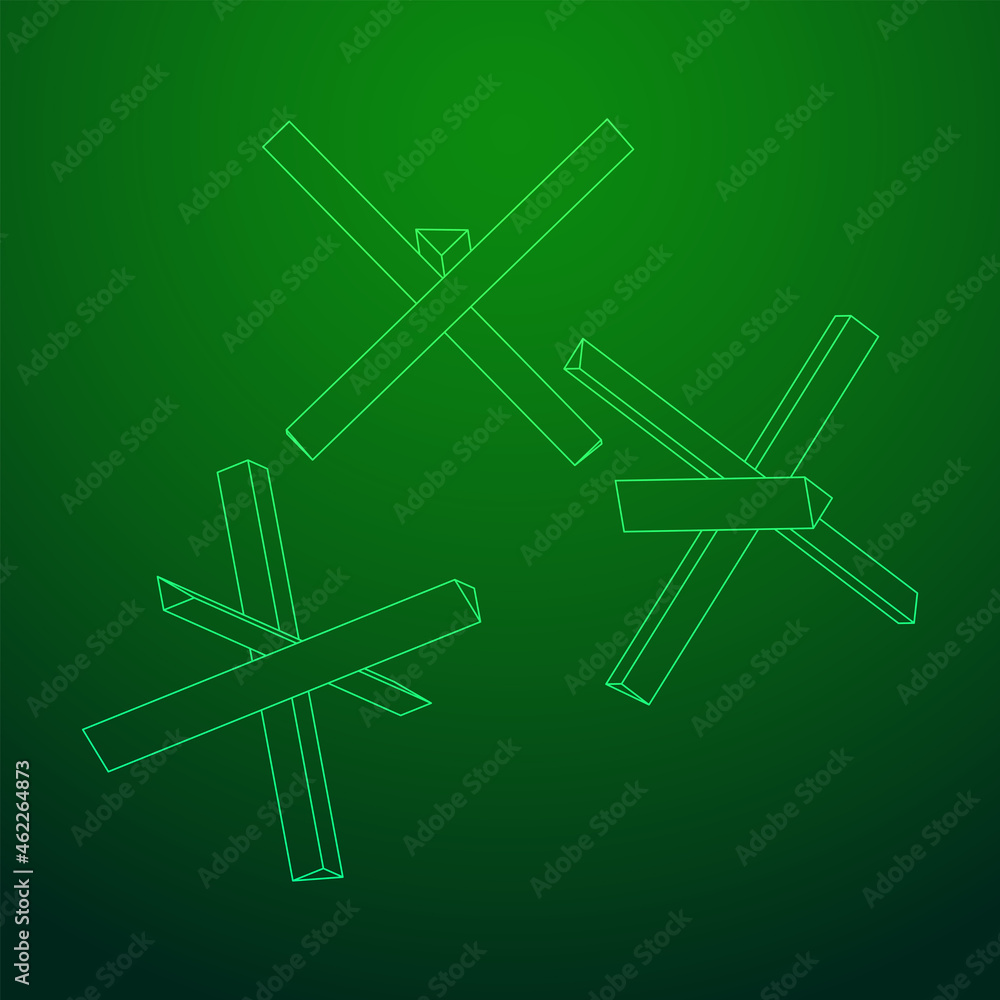 Hedgehog antitank defence. Wireframe low poly mesh vector illustration. Hedgehog antitank defence. Wireframe low poly mesh vector illustration.