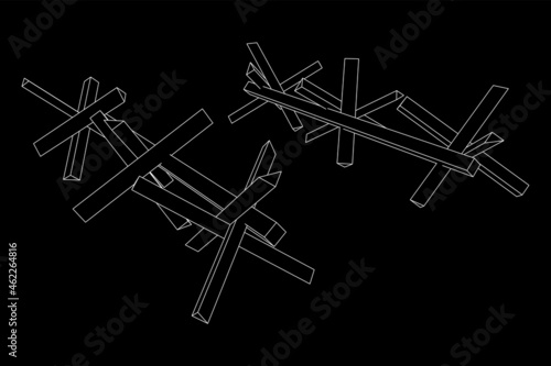 Hedgehog antitank defence. Wireframe low poly mesh vector illustration.