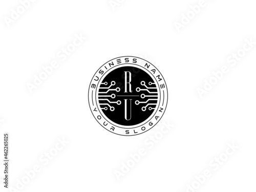 Technology RU Logo, Initial ru Technology Logo concept, round emblem, solution symbol logotype white background