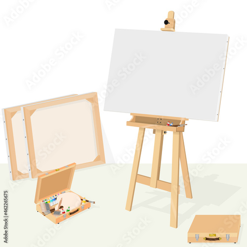 Art studio with easel and paintings