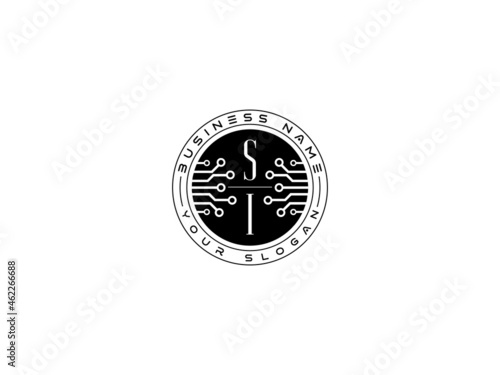 letter SI technology logo, Letter si Pixel technology logo design template