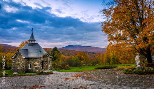 Ste-Agnès Chapel, vineyard of the Eastern Townships in Sutton, Quebec, Canada. photo