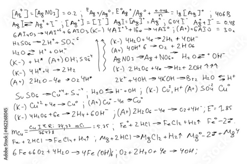 Chemical formulas. Handwritten on a white background. 