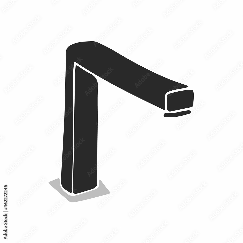 Metal tap isolated on white background. Vector flat design with modern  black faucet. Equipment for douche and bath Stock Vector | Adobe Stock