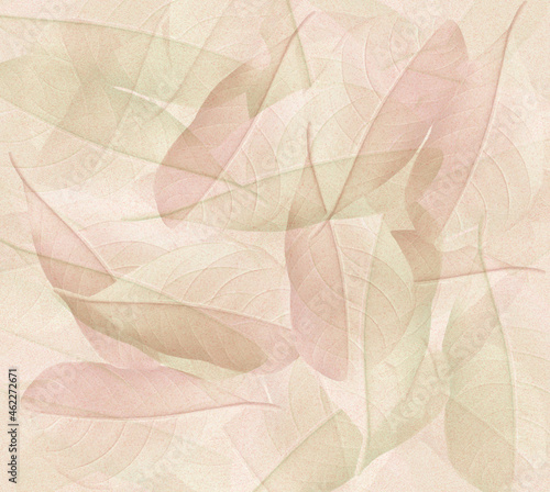 Tekstura z motywem jasno zielonych i różowych liści. Grafika cyfrowa przeznaczona do druku na tkaninie, tapecie, płytkach ceramicznych, papierze ozdobnym.