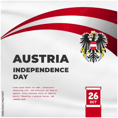 Square Banner illustration of Austria independence day celebration. Waving flag and hands clenched. Vector illustration.