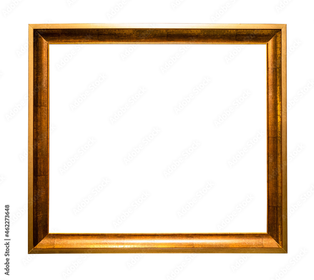 old plain golden wooden picture frame cutout on white background old plain golden wooden picture frame cutout on white background