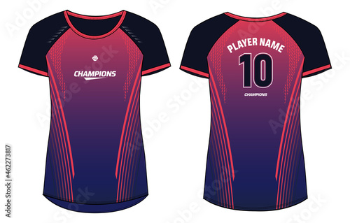 Women Sports Jersey t-shirt design concept Illustration, Abstract stripe pattern round Neck t shirt for girls and Ladies Volleyball jersey, Football, badminton, Soccer, netball. Sport uniform kit