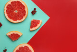 Composition with ripe grapefruit on color background