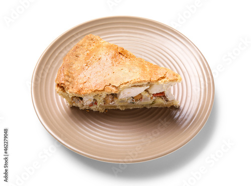 Slice of chicken pot pie on...