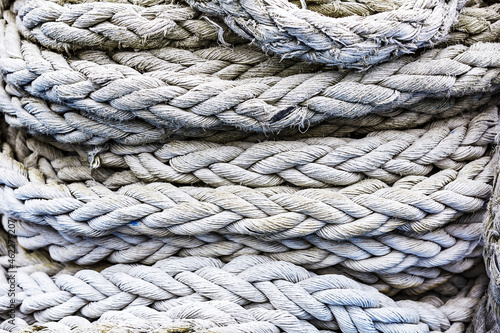 Textured surface of gray mooring rope made from natural fibers © ironstuffy
