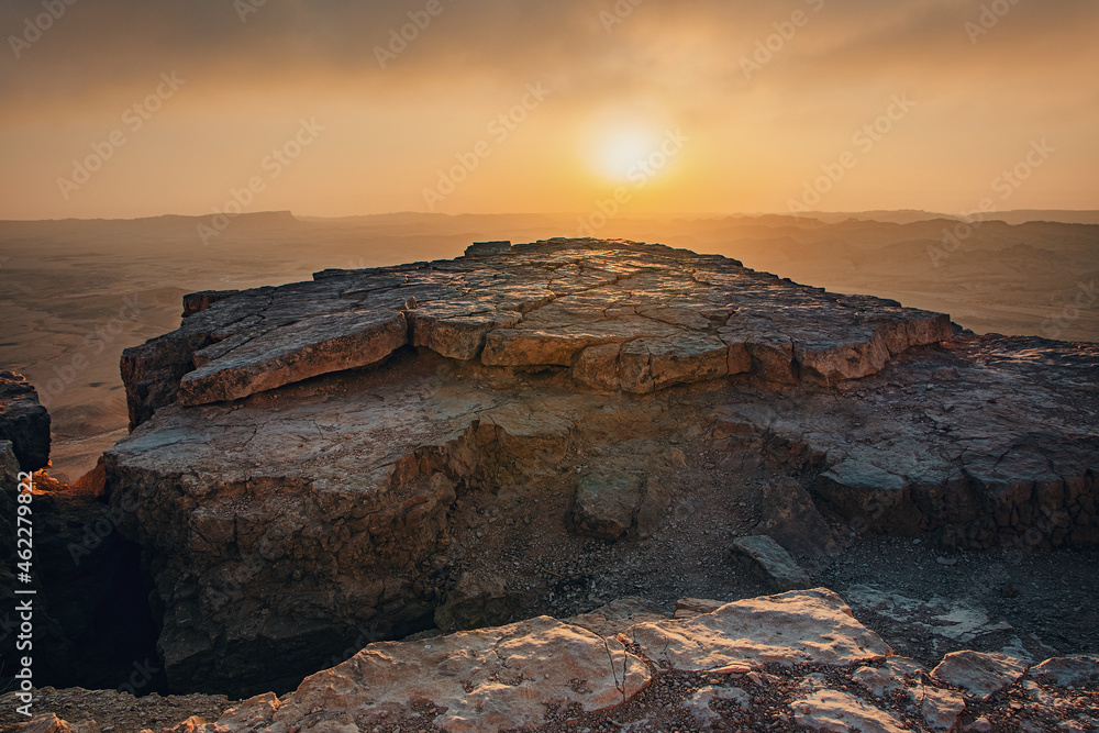 Dawn over the Ramon erosion crater. Negev Desert, South District, Israel. Dawn over the Ramon erosion crater. Negev Desert, South District, Israel.