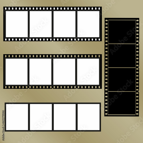 Vector film strip.Retro icon with black film taped on tape.Negative.Camera icon. Photo frame. Stock image. EPS 10.