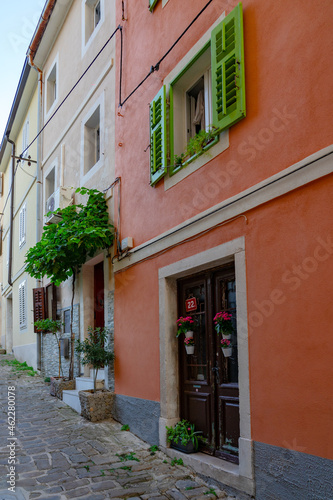 Colorful narrow idyllic street of Piran Slovenia © Bernadett