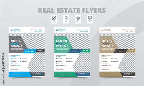 Modern Real Estate Flyer Template Design. Creative home for sales colorful and clean style corporate concepts business flyer layouts.