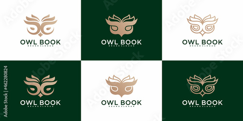 Set of modern owl book logo design colection Premium Vektor