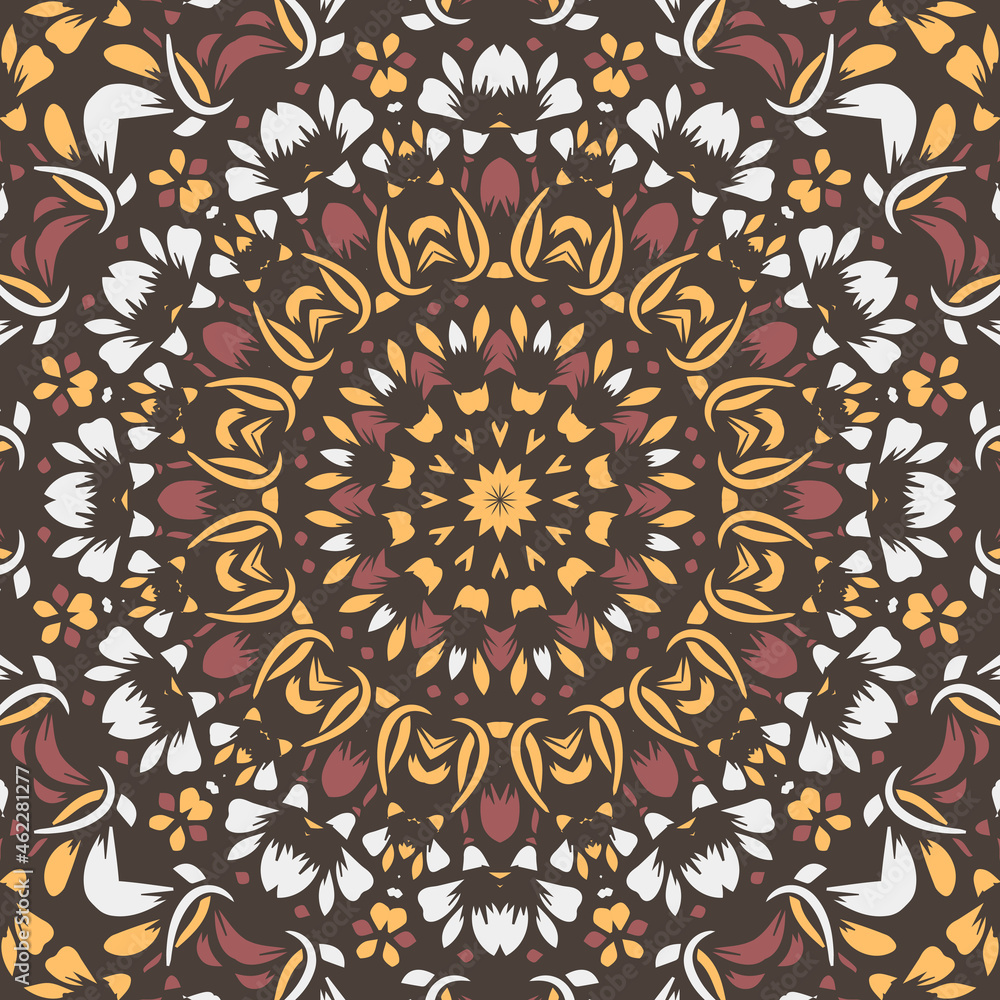 Indian Seamless Mandala Pattern. Decorative floral design. Islam Arabic motifs. Oriental textile design.