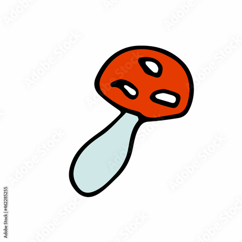 Doodle dangerous fly agaric mushroom. Hand-drawn poisonous mushroom isolated on white background. Cartoon toxic symbol forest, nature, Halloween, amanita muscaria. Vector cute botanical illustration