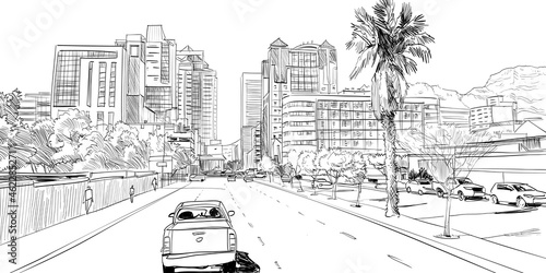 Cape Town. South Africa. Hand drawn vector illustration.