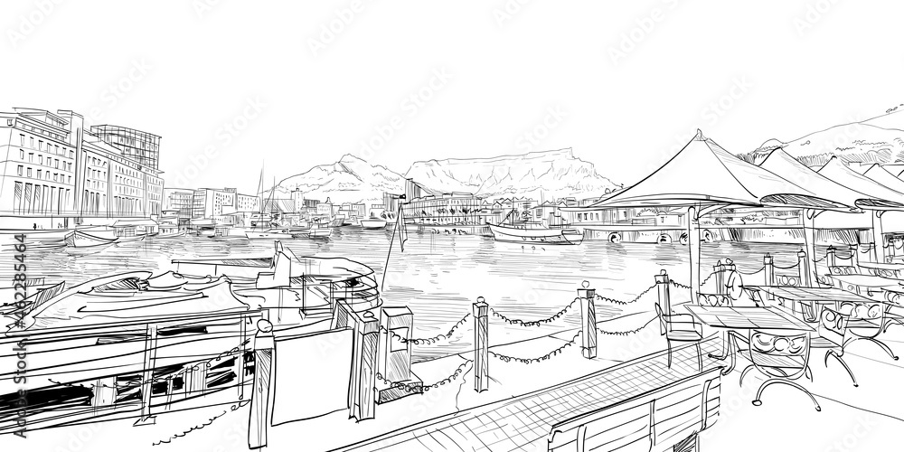 Naklejka premium Cape Town. South Africa. Hand drawn vector illustration.