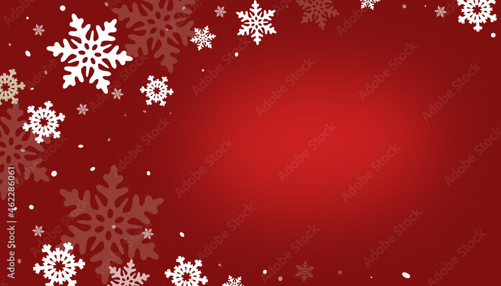 red christmas background with snowflakes.  Snowflake Red Background with Copy Space for Your Content