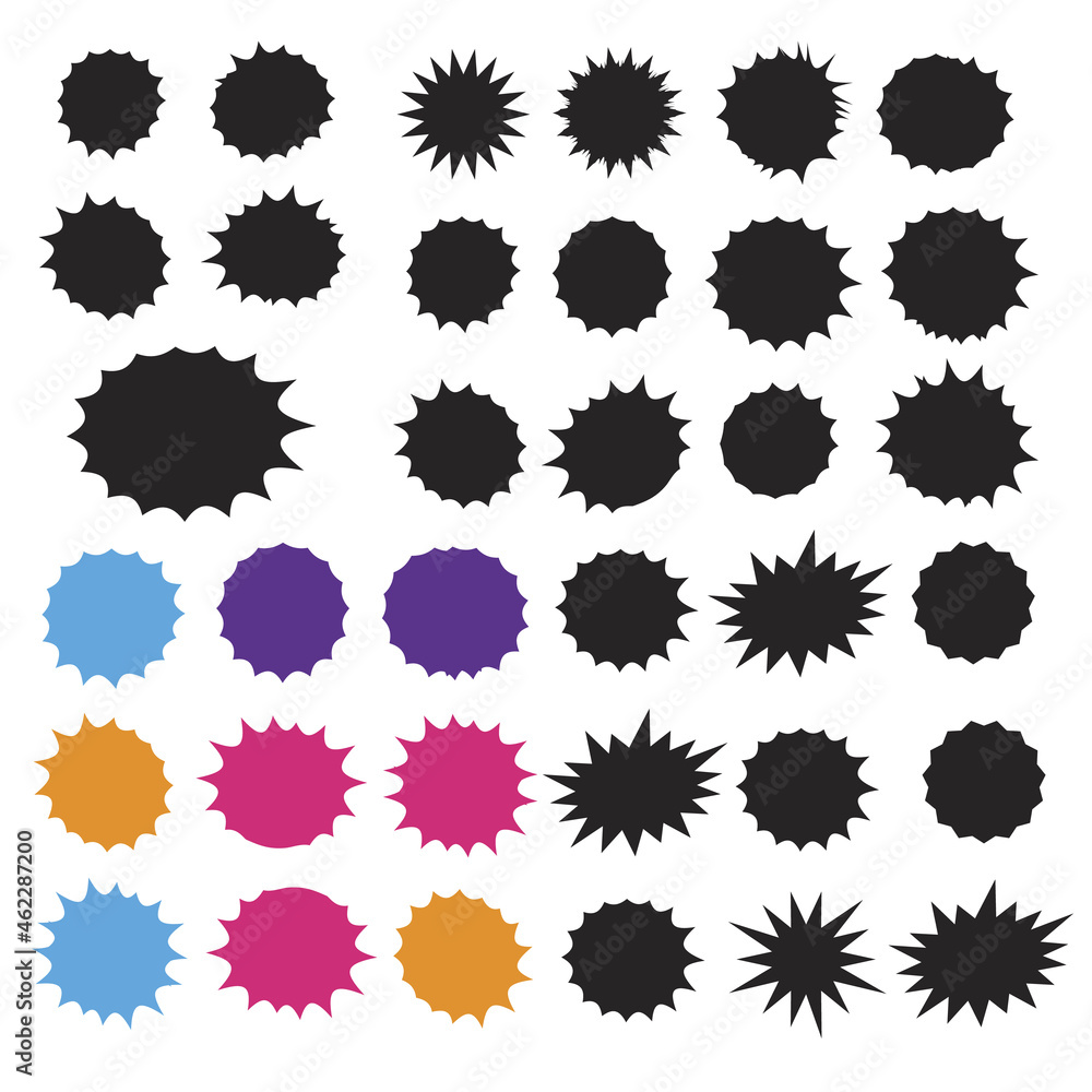Bursting speech star set. Starburst isolated icons set