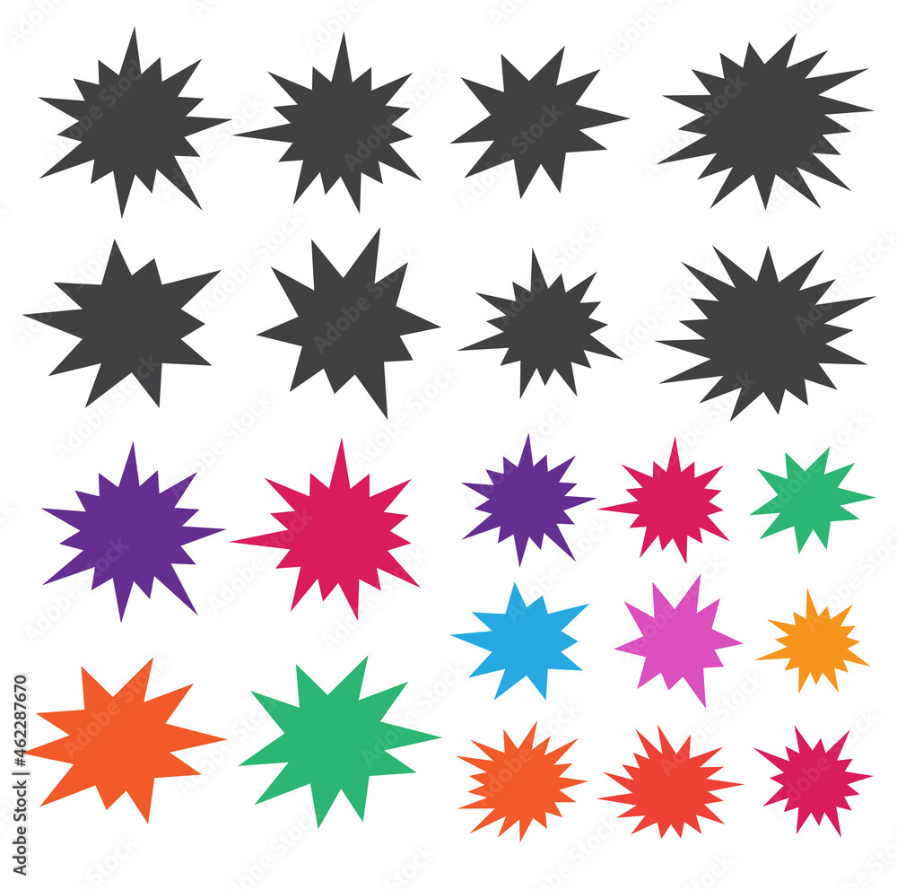 Bursting speech star set. Starburst isolated icons set Bursting speech star set. Starburst isolated icons set