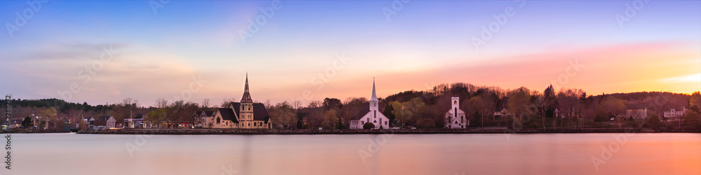 Sunset Picture of the Three Churches in Mahone Bay Nova Scotia