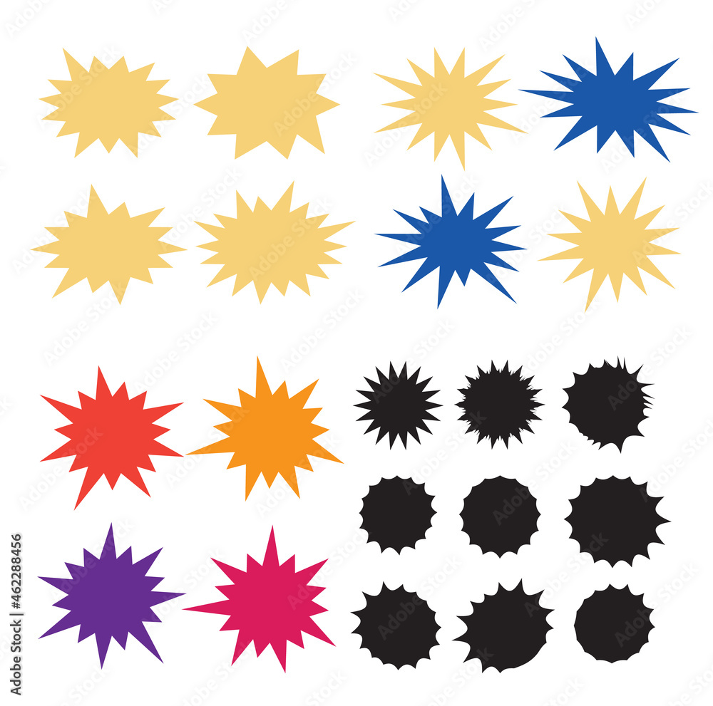 Starburst explosion comic shapes vector. Speech boom bubbles Starburst explosion comic shapes vector. Speech boom bubbles