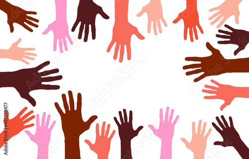 Hands of all the peoples of the world united, background of free people