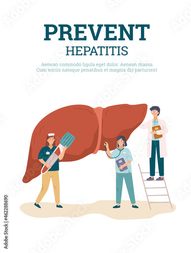 Medical poster with hepatitis prevention concept, flat vector illustration isolated on white background.