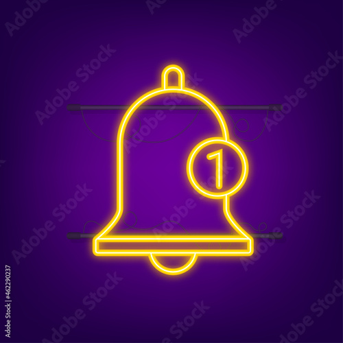 Notification bell icon for incoming inbox message. Neon icon. Vector illustration