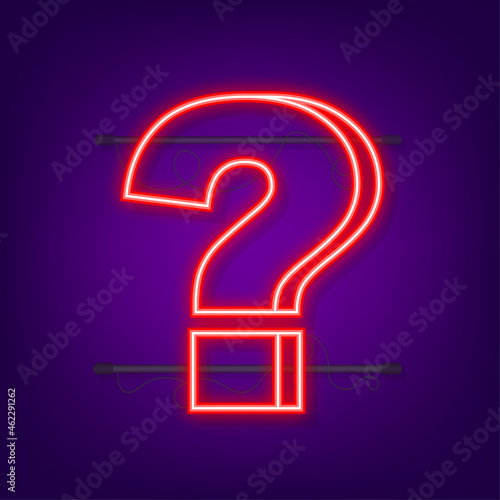 Neon glowing question mark. Quiz neon banner. Vector stock illustration.