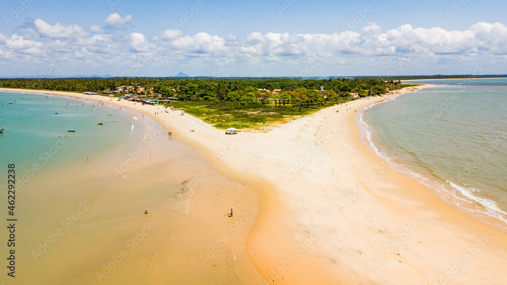 Ponta de Corumbau, Prado, Bahia. Aerial view of Ponta de Corumbau and the sand bank at sea