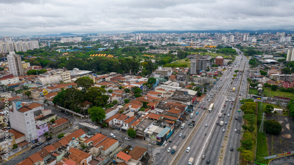 Aerial view of the Tatuapé district in São Paulo, Brazil. Main avenue in the neighborhood, near the metro station