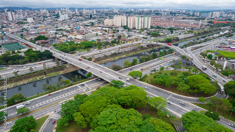 Fototapeta premium Aerial view of the Tatuapé district in São Paulo, Brazil. Main avenue in the neighborhood, near the metro station
